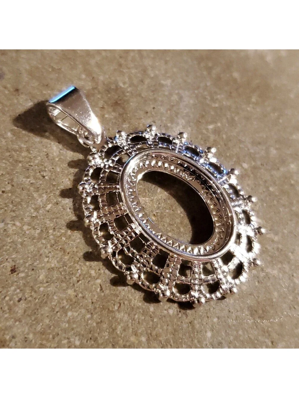 Sterling Silver Plate Art Nouveau Filigree 18x13mm Oval Cabochon Pendant Setting